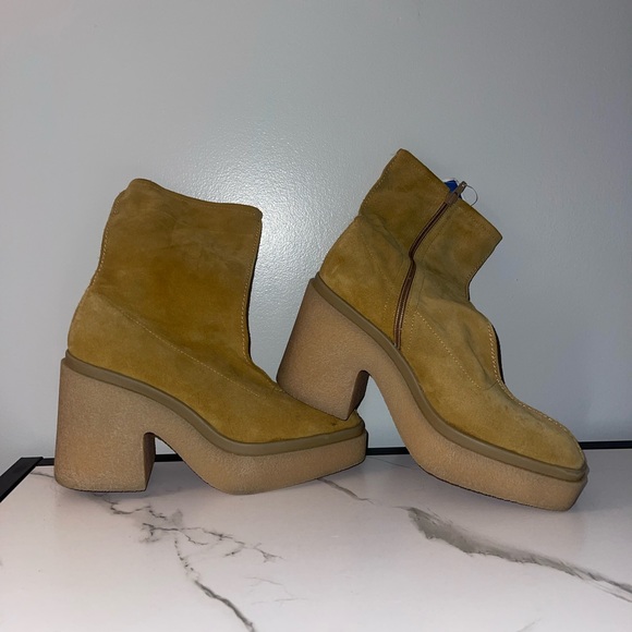 Free People Suede Ankle Sock Platform Booties Camel Size 40EUR US 10 - Picture 2 of 7